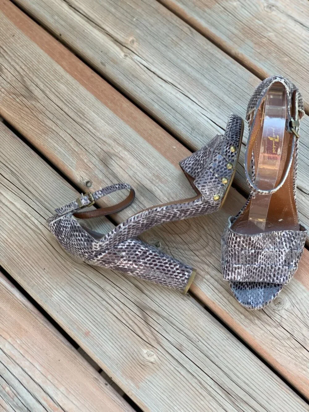7 For All Mankind Platform Heel Sandals 10 Purple Snakeskin Suede Peep Toe Y2K